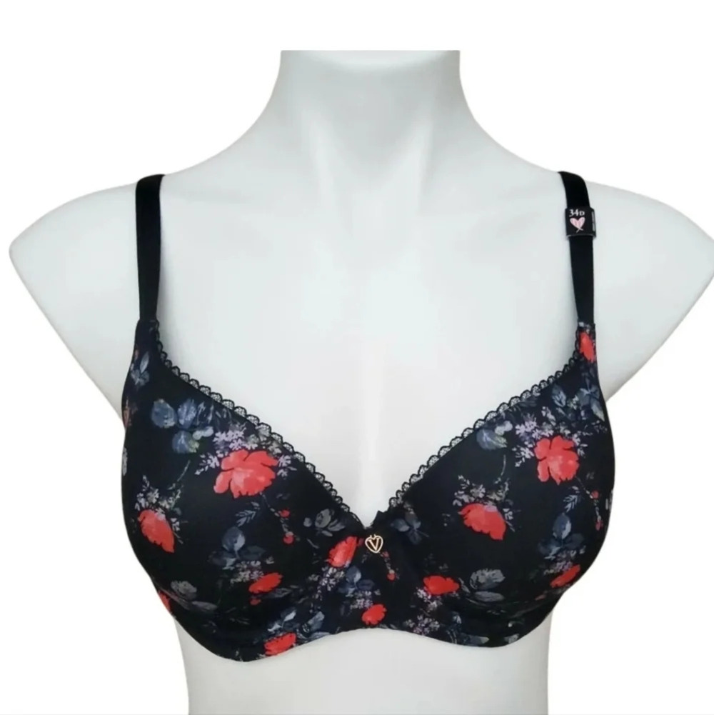 Victoria's Secret Wireless Padded Demi Cup Bra Size 38DD Body By Victoria Black